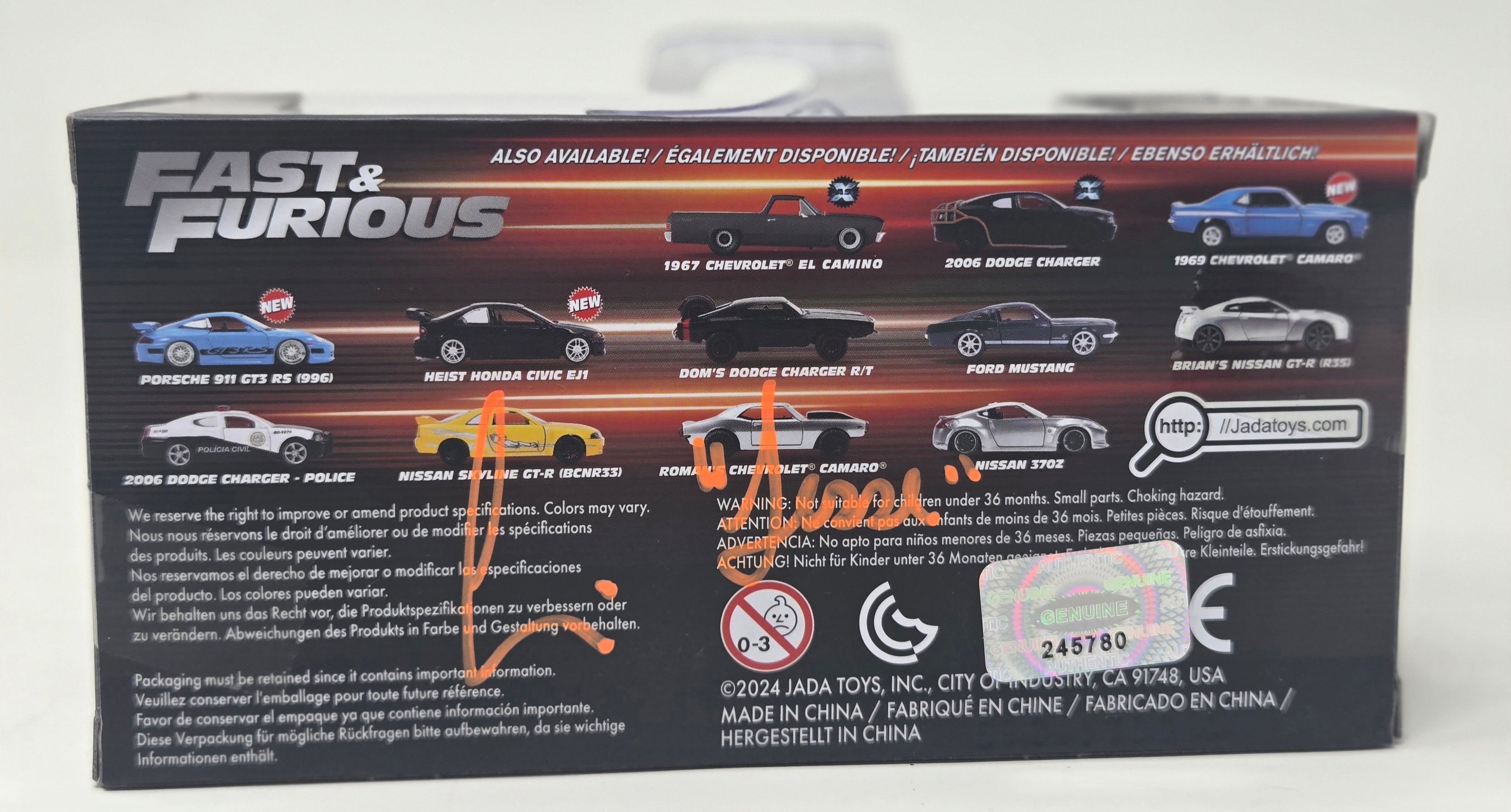 Chad Lindberg Signed Fast & Furious Brian’s Toyota Supra – 1:32 Jada Die-Cast
